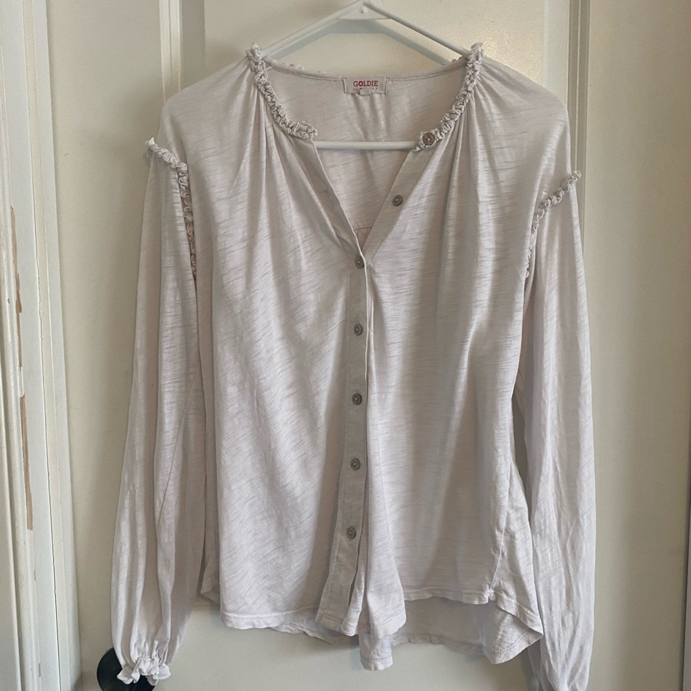 Goldie Pima Cotton Ruffle Long Sleeve Light Weight Blouse